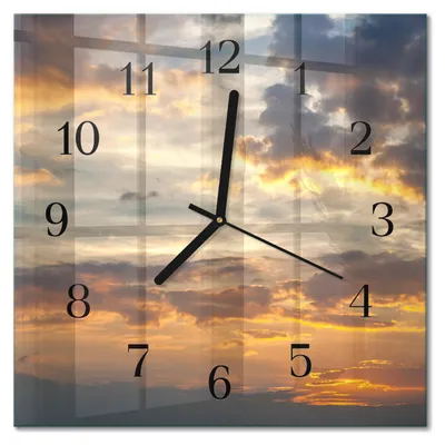Immagine prodotto di Orologio da parete Tulup Glasuhr, orologio da cucina, vetro vero, 30x30 cm, design moderno e decorativo, silenzioso, con lancette nere - motivo: tramonto