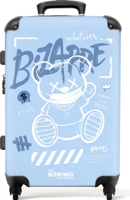 Produktbild von NoBoringSuitcases.com Hartschalen Koffer Mittelgroß 67x43x25 cm, 72L, Bunte Graffiti-Drucke: Blau - Teddybär, Reisekoffer mit 4 Rollen