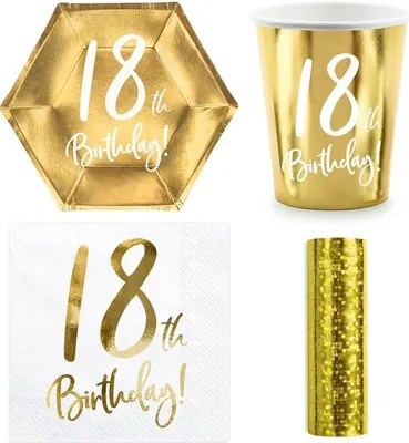 Produktbild von Party Geschirr 18. Geburtstag gold Partyset Einweggeschirr 18 Jahre Teller Becher Servietten