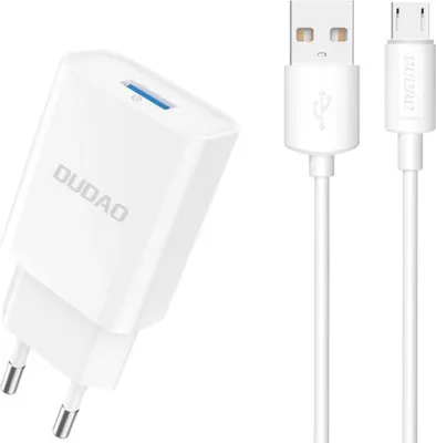 Immagine prodotto di Dudao A4Eu Caricatore di rete Usb-A 2.1A - Bianco + Cavo Usb-A - Micro Usb