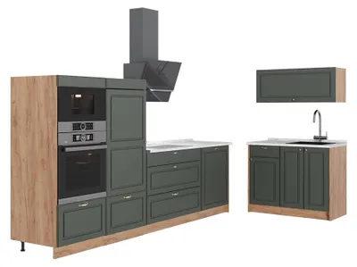 Produktbild von Küchenzeile Vicco Fame-Line Grün-Gold Landhaus/Goldkraft Eiche 380 cm, AP Marmor, Model 64102