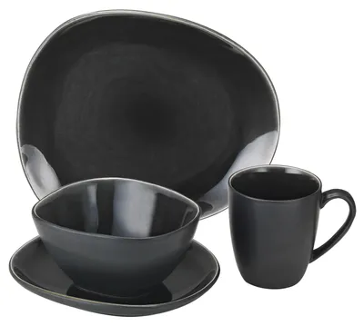 Produktbild von Van Well 16tlg. Kombi-Set Elements Grau 4Pers. Steingut Becher Teller Schale
