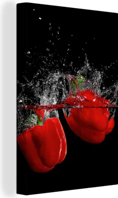 Produktbild von OneMillionCanvasses® - Leinwandbilder - 90x140 cm, Paprika - Gemüse - Stilleben - Wasser - Rot, Wandbilder Kunstdruck Wanddekoration - Foto auf Leinwand - Gemälde auf Holzrahmen  - Wandschmucke - Schlafzimmer