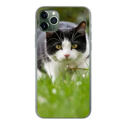 Produktbild von MuchoWow® Handyhülle Schutzhülle Hülle für iPhone 11 Pro Max Katze - Gras - Schwarz - Weiß - Mädchen - Kinder - Jungen - Kinder Silikon Softcase Handy Hülle - Schutz