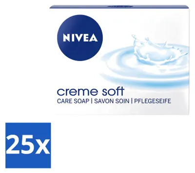 Imagen del producto de 25 unidades de Nivea Creme Soft, jabón en barra, 100 g - Paquete económico - 25 piezas