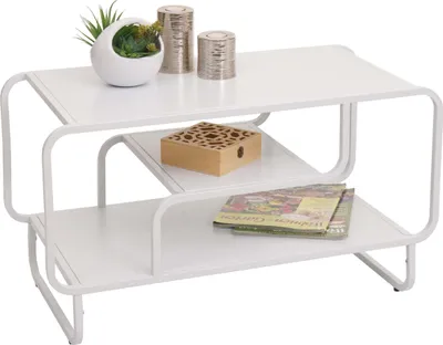 Zdjęcie produktu dla Stolik kawowy HWC-O49, stolik do salonu, industrialny, 3 półki, metalowy 45x80x40cm ~ biały