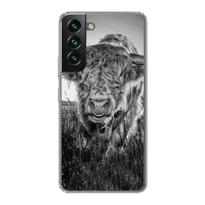 Produktbild von MuchoWow® Handyhülle Schutzhülle Hülle für Samsung Galaxy S22 Schottischer Highlander - Schwarz und Weiß Silikon Softcase Handy Hülle - Mobiltelefonhülle