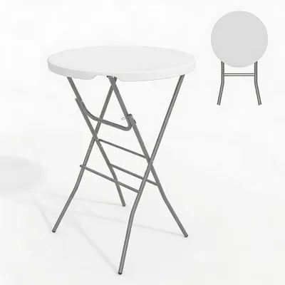 Produktbild von Klapptisch rund 85 cm Bistrotisch Stehtisch Garten klappbar wetterfest HDPE Terrassenmöbel weiß grau