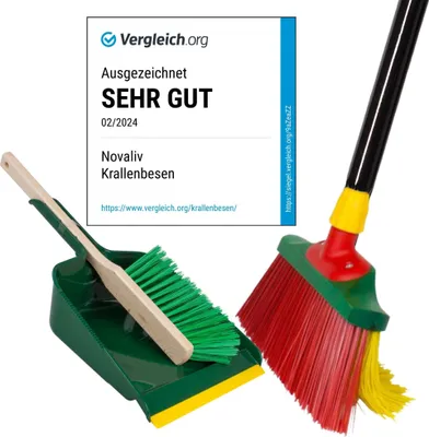 Image de Novaliv Balai à griffes avec manche 30cm y compris set de balayage Outdoor, Balai spécial poils courbes poils rouge jaune -Idéal comme balai de jardin, balai à gratter, balai pour gazon synthétique, Optimal pour le camping