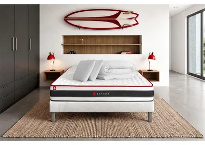 Productafbeelding van Volledige set: Bed - Matras 140x190 cm + Boxspringbed met lattenbodem (in de set) + 2 kussens + dekbed - Energy