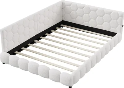 Obrázek produktu pro Čalouněná postel 140x200cm s USB/typem C, manželská postel s roštem, postel pro mládež s úložným prostorem a LED diodou, dřevěná postel s úložným čelem, sametová, bílá