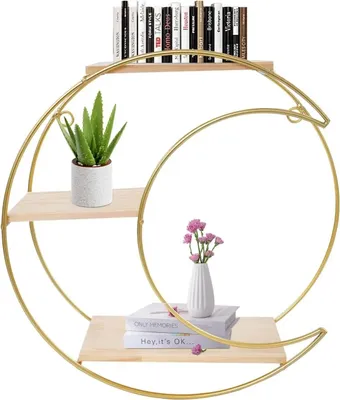 Immagine prodotto di Mensole sospese a parete - Scaffale a parete rotondo a 3 livelli - Design geometrico a cerchio - Realizzato in metallo - Decorativo, ideale per bagno e soggiorno