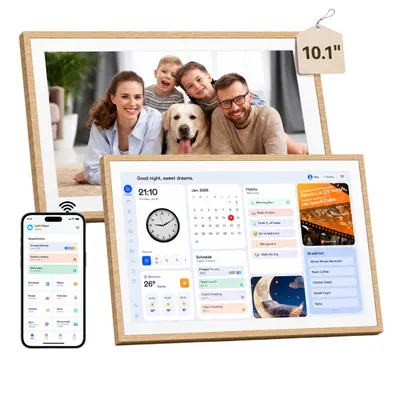 Immagine prodotto di 2026 NUOVO! Blackview NEST 10, calendario digitale e cornice per foto da 10,1", con touchscreen, Wi-Fi, risoluzione 1280x800, formato 16:10, condivisione foto, controllo parentale, design in legno