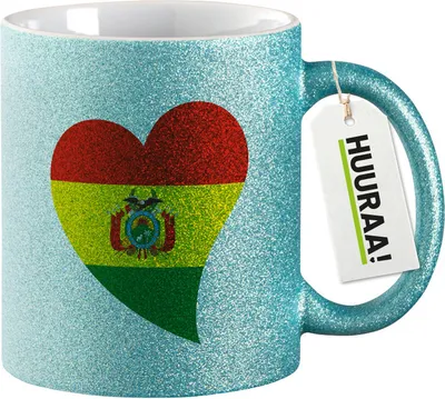 Produktbild von Huuraa Glitzertasse Bolivien Flagge Herz 330ml Blau Keramik Kaffeebecher Geschenkidee