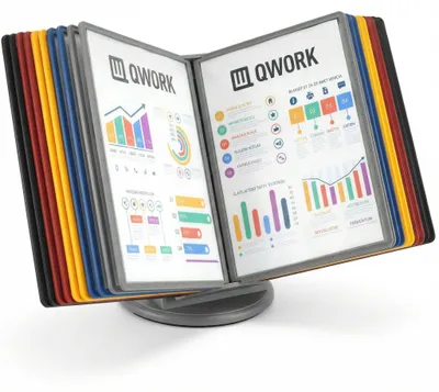Imagen del producto de Soporte giratorio de 360° para carteles, con 20 hojas de formato A4 para expositores, ideal para oficinas