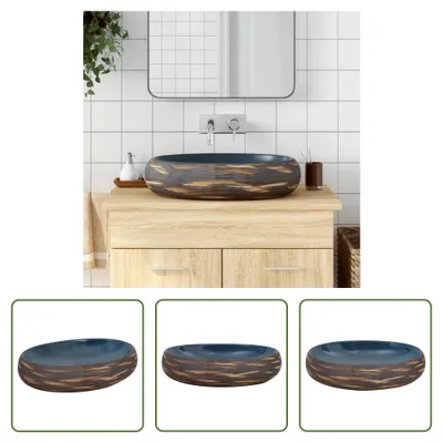 Produktbild von The Living Store Aufsatzwaschbecken Braun und Blau Oval 59x40x15 cm Keramik