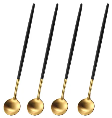 Iced-Tee-Löffel, gold-schwarzer Griff, 22,5 cm, 4 Stück