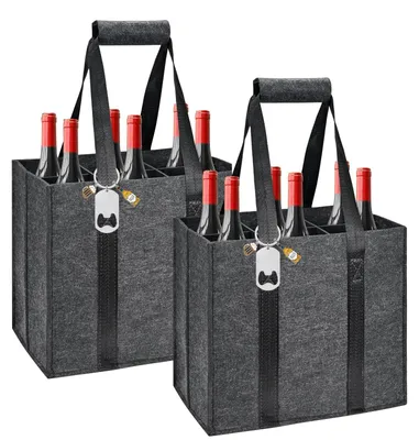 Image de Porte-bouteilles 27x27x18 cm, lot de 2, pour 6 bouteilles, en feutre, idéal pour le camping