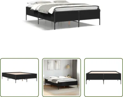 Produktbild von The Living Store Bettgestell Schwarz 135x190 cm Holzwerkstoff und Metall