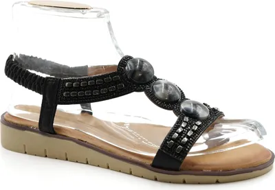 Produktbild von Damensandalen Riemchensandalen mit Steinen BQ207 Black Größe: 37 Hersteller: Sonderpostendiscount Materialzusammensetzung: Kunstleder,Syntetik
