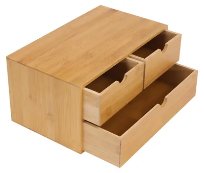 Zdjęcie produktu dla Organizer na biurko z bambusa – 2-poziomowa półka na biurko – wszechstronne przechowywanie – z 3 wysuwanymi szufladami – wymiary 33×19×16 cm – waga 2 kg – kolor kości słoniowej