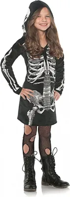 Produktbild von Skeleton Kapuzenkleid für Mädchen als Halloween, Gothic & Faschingskostüm Größe: M