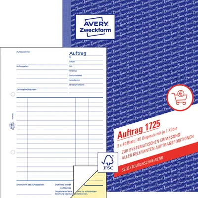 Produktbild von Avery Zweckform 1725, Auftrag, A5, selbstdurchschreibend, 2x40 Blatt
