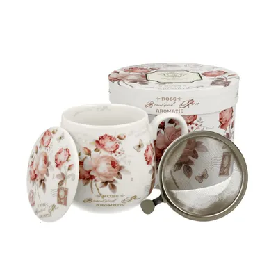 Produktbild von DUO FLORAL Fassbecher 430 ml SECESSION mit Teesieb, New Bone China Porzellan