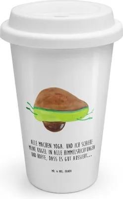 Produktbild von Mr. & Mrs. Panda Thermobecher Avocado Yoga - Weiß - Geschenk, Bauch, Unsportlich, Veggie, Kaffeebecher To Go, Haha, Thermokaffeebecher, Isolierbecher, ToGo, Hilfe, Humor