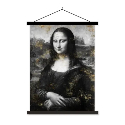 Produktbild von MuchoWow® Textilposter Mona Lisa - Leonardo da Vinci - Gold 60x80 cm mit schwarzem Rahmen - Plakathalter