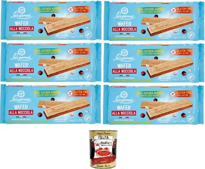 Produktbild von Lazzaroni Wafer alla Nocciola Senza Glutine Glutenfreie Haselnusswaffeln 6x 175gr + Italian gourmet polpa 400g