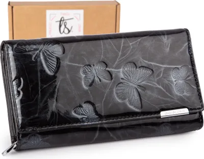 Produktbild von Jennifer Jones Damen Geldbörse Echtleder RFID Schmetterling Lack Schwarz