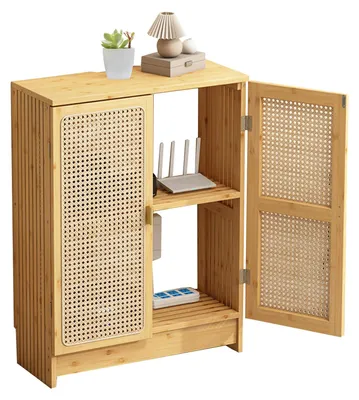Router-Aufbewahrungsschrank aus Bambus und Rattan, 70x50x25 cm, 2 Türen
