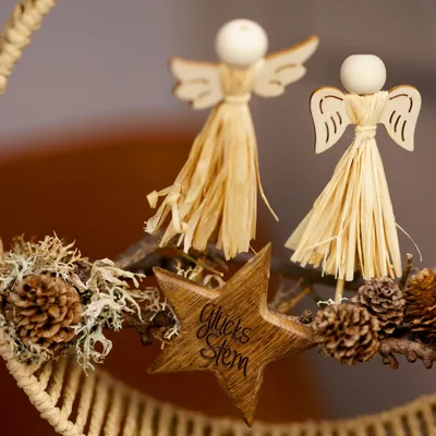 Produktbild von Adventsdeko Engel Blumenstecker Weihnachten Set 12 Stk rustikal Tischdeko, 12 Stück