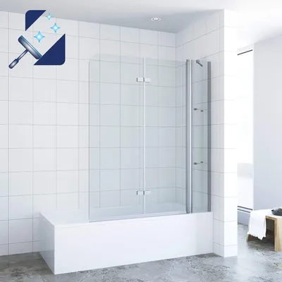 Produktbild von Duschabtrennung Duschtrennwand für Badewanne 130 x 140 cm Faltbar Badewannenfaltwand Duschwand Glas Badewannenabtrennung Badewannenaufsatz 3 Teilig 5 mm klarglas mit Nanobeschichtung