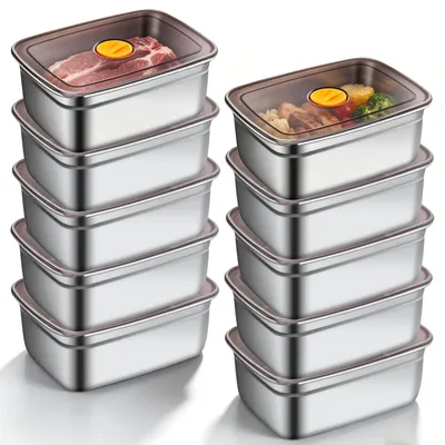 Image de 10 boîtes de conservation en acier inoxydable avec couvercle, contenants réutilisables de 1000 ml