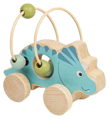 Produktbild von BigJigs Holz Schiebefigur Triceratops mit Perlenrahmen - Kleinkindspielzeug