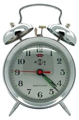 Retro-Wecker 17 cm, mechanisch, Doppelglocke, silber
