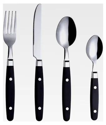 Produktbild von 24-teiliges Besteckset aus Edelstahl - mit Niet-Bastelgriffen im Retro-Stil - 6 x Essgabeln, 6 x Essmesser, 6 x Esslöffel, 6 x Teelöffel - für 6 Personen