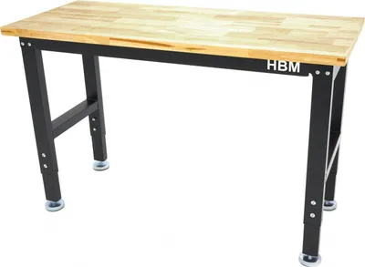 Produktbild von HBM Werkbank, 122 cm höhenverstellbar, Arbeitsplatte aus Massivholz, schwarz