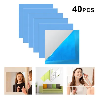 Produktbild von 40 Stück Spiegel aus Glas je 15 x 15 cm Selbstklebendes Spiegel-Set Wanddekoration Wandspiegel Spiegelfliesen Set selbstklebend Spiegel Wandaufkleber