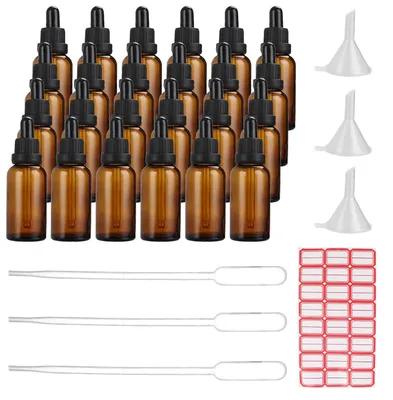 Imagen del producto de TRANKIELO® - Juego de 24 botellas de vidrio ámbar con gotero y pipetas, de 30 ml, para aceites esenciales y perfumes