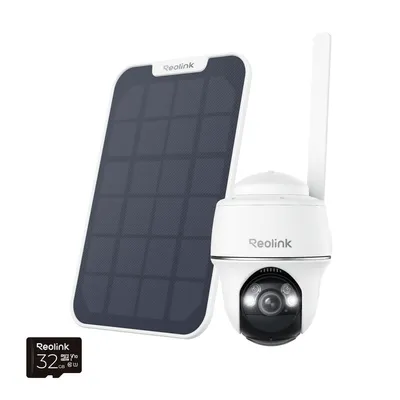 Produktbild von Reolink Go PT Plus+Solárny panel, 2K+ 5MP 4G LTE bezpečnostná kamera na batériu, otočná a naklápacia, nonstop solárne napájanie, bez Wi-Fi, so slotom na SIM kartu+32GB SD karta