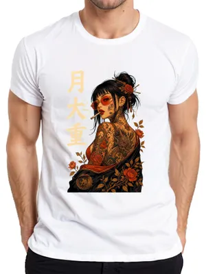 Produktbild von Ge Yakuza Tattoo Frau Japanisch Oni Drache Japan Y2K Rose Herren T-Shirt, Weiß, XXL