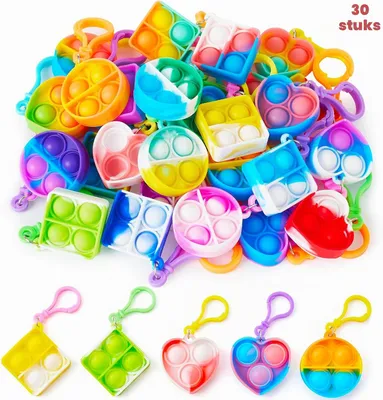 Productafbeelding van Fidget speelgoed set - 30-delig - Pop it en knijpsleutelhangers - Uitdeelcadeautjes
