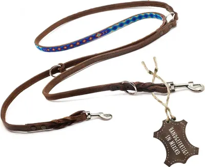 Produktbild von ALTEZAR Hundeleine Leder Schmal Tribal Handgemacht in Mexiko für kleine Hunde Blau