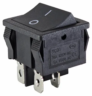 Zdjęcie produktu dla Przełącznik kołyskowy z czarną kołyską, 4-pinowy, 6 A, 250 V AC, przełącznik sprzętowy, 24 x 21 mm