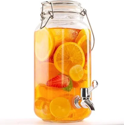 Obrázek produktu pro Skleněný dávkovač pitné vody s hadičkou – 2,5 litru – na džus, vodu, koktejly – ideální na oslavy, pikniky a grilování