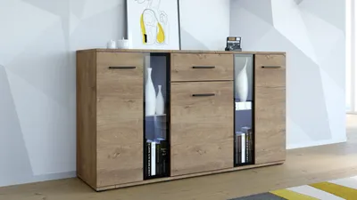 Produktbild von Kommode Sideboard mit Glas SALSA / TANGO eiche lefkas