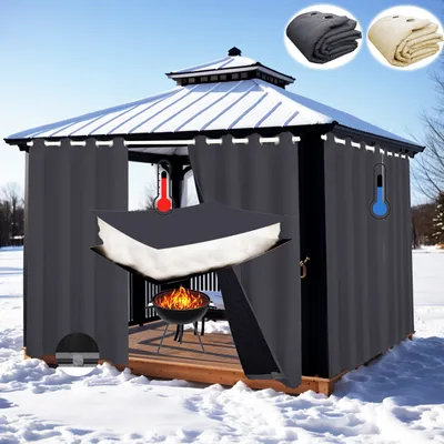 Produktbild von Dicke 100% Blickdicht Gardinen mit Ösen Outdoor Vorhänge Wasserdicht Winddicht Thermovorhänge Gartenlaube Pergola Verdunkelungsvorhang Kälteschutz 2 Stück 132x244cm